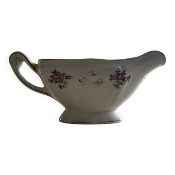 Vintage sauce boat L'Amandinoise 1080 with roses and gilding.