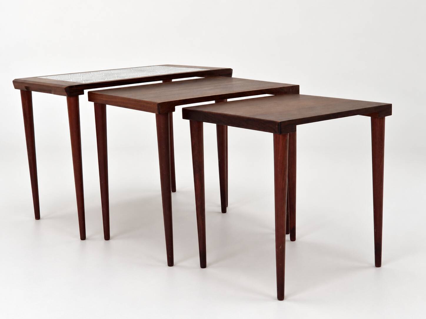 Rosewood nesting tables with ceramic tiles, Denmark, 1960s, set of 3