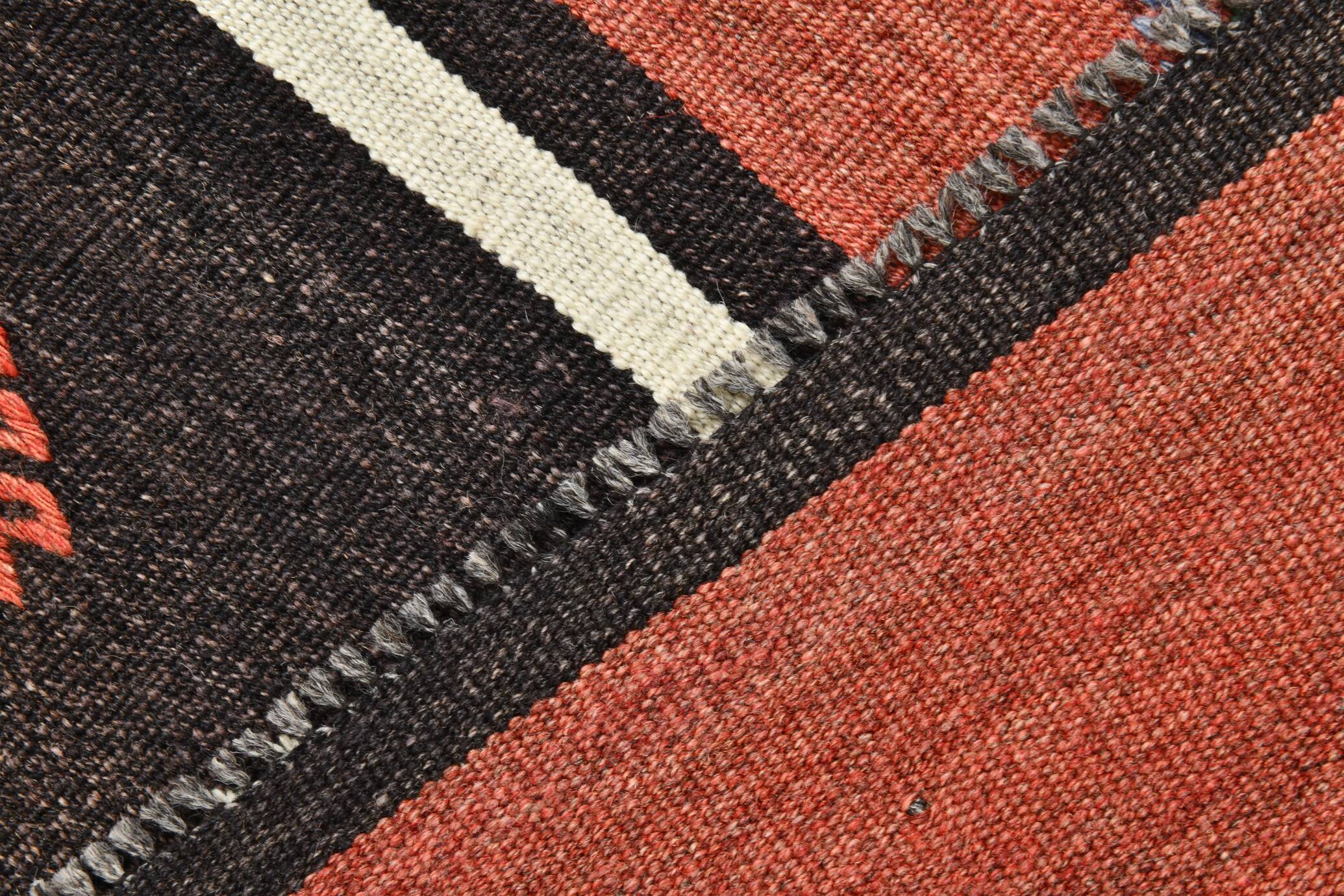 Light Red & Dark Brown Striped Kilim Rug, 168x264Cm