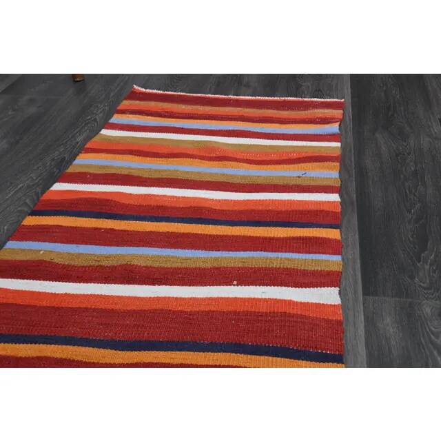 1970s Turkish Hand-Knotted Wool Cotton Red Kilim Runner Rug  62x183