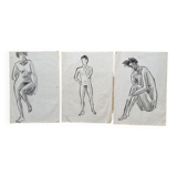 Set of three drawings study of nudes 1920