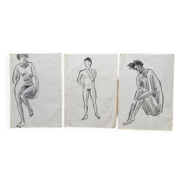 Lot de trois dessin étude de nus 1920