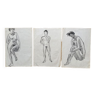 Set of three drawings study of nudes 1920