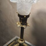 Lamp gilded bronze art nouveau, tulip blown glass with pattern