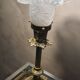Lamp gilded bronze art nouveau, tulip blown glass with pattern