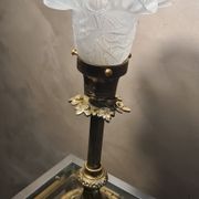 Lamp gilded bronze art nouveau, tulip blown glass with pattern