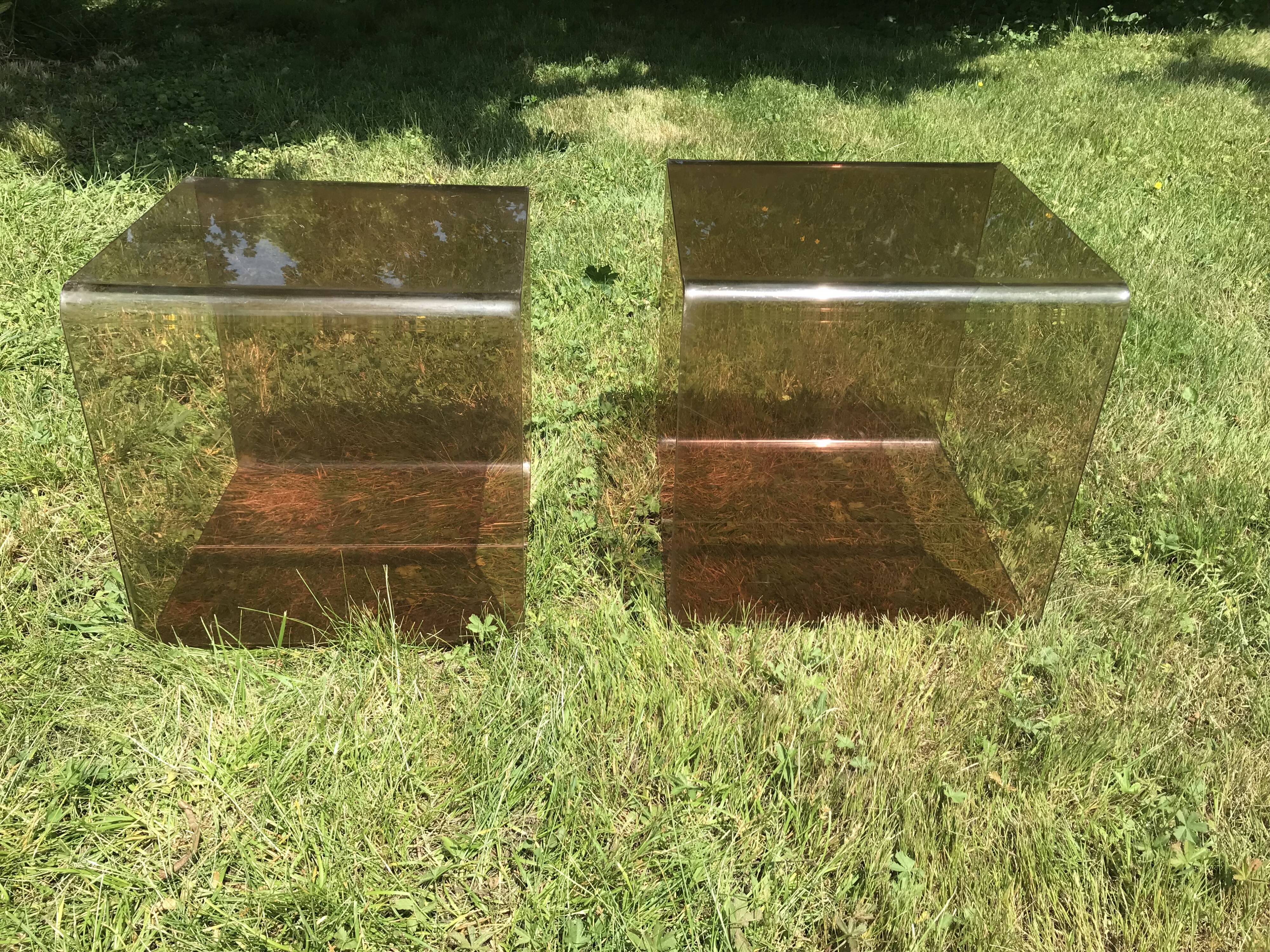 Pair of bedside tables in plexiglass smoked 70