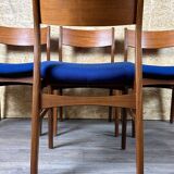 4 chaises danoises en teck et tissu bleu