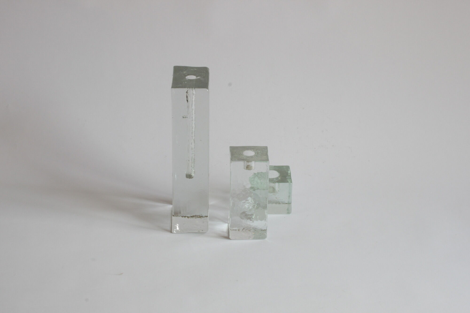 Glass block candlesticks and solifleur vase by Walther glass, Germany 1960s.