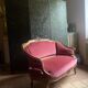 Small antique Louis XV style pink velvet loveseat bench