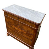 Antique Louis Philippe style chest of drawers with a white marble top.