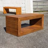 Set French Vintage Rattan Coffee Tables-2 Cuboid Deck Tables-80s