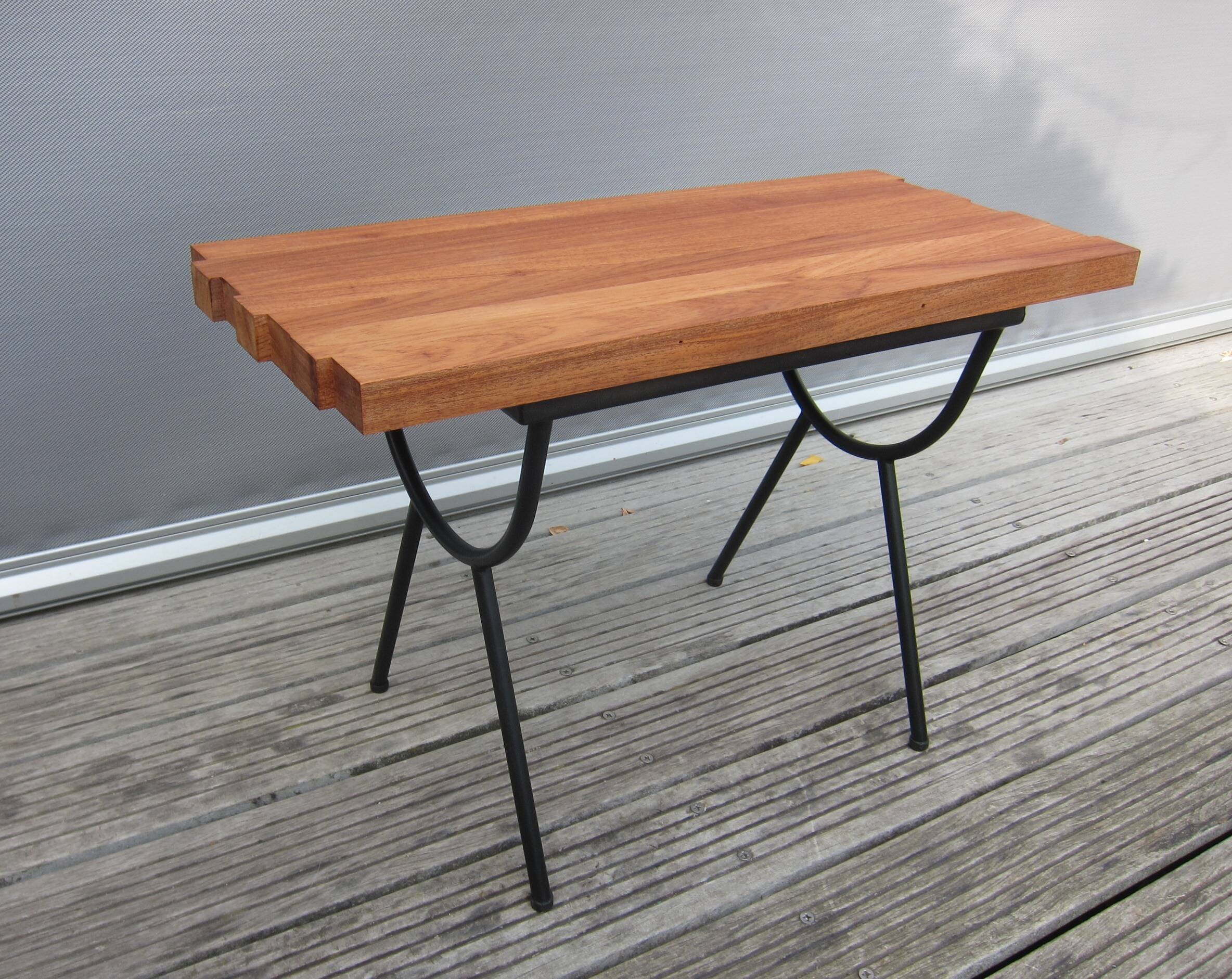 1950s wood and metal portico coffee table
