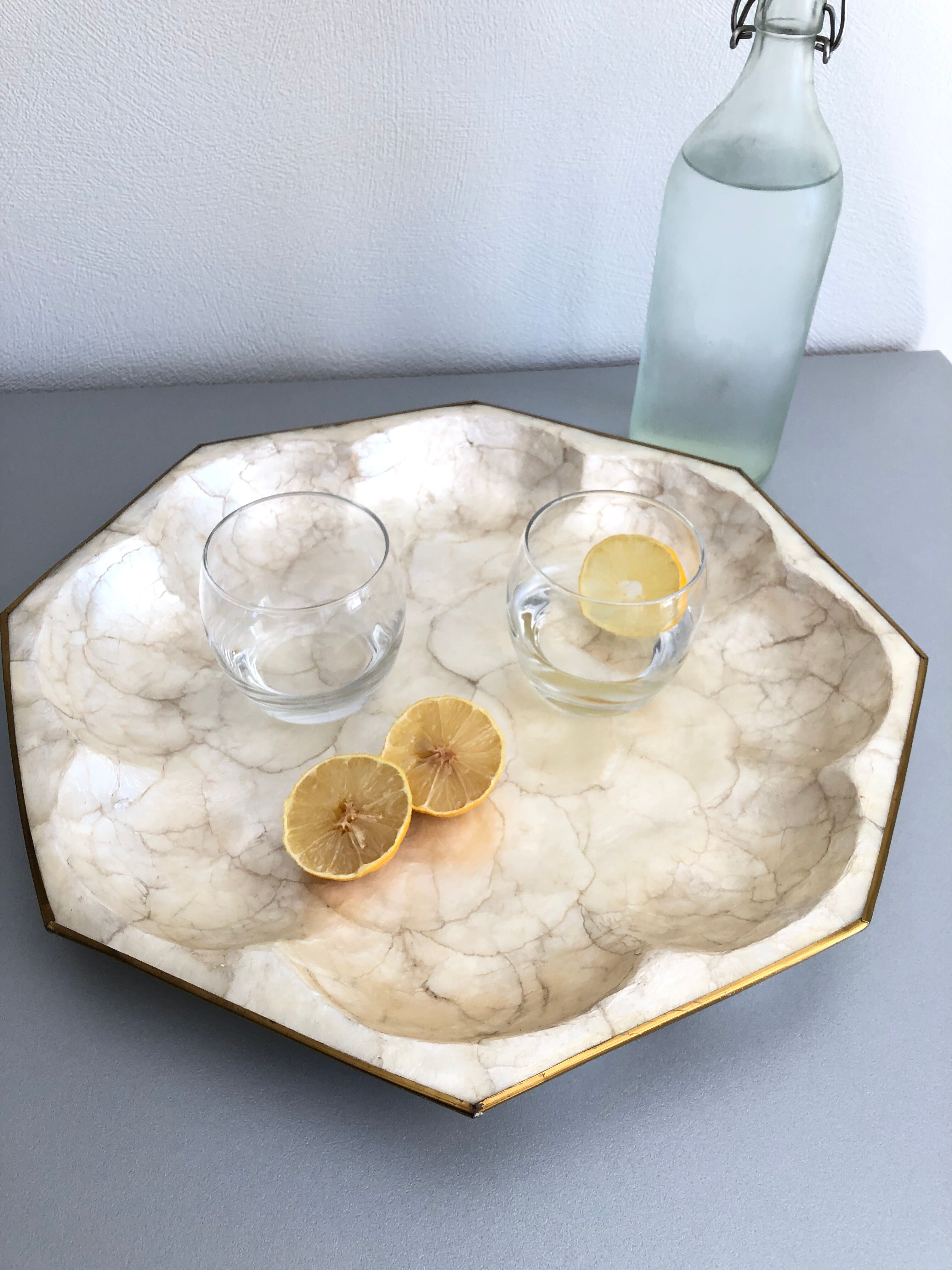 Mother-of-pearl and brass tray