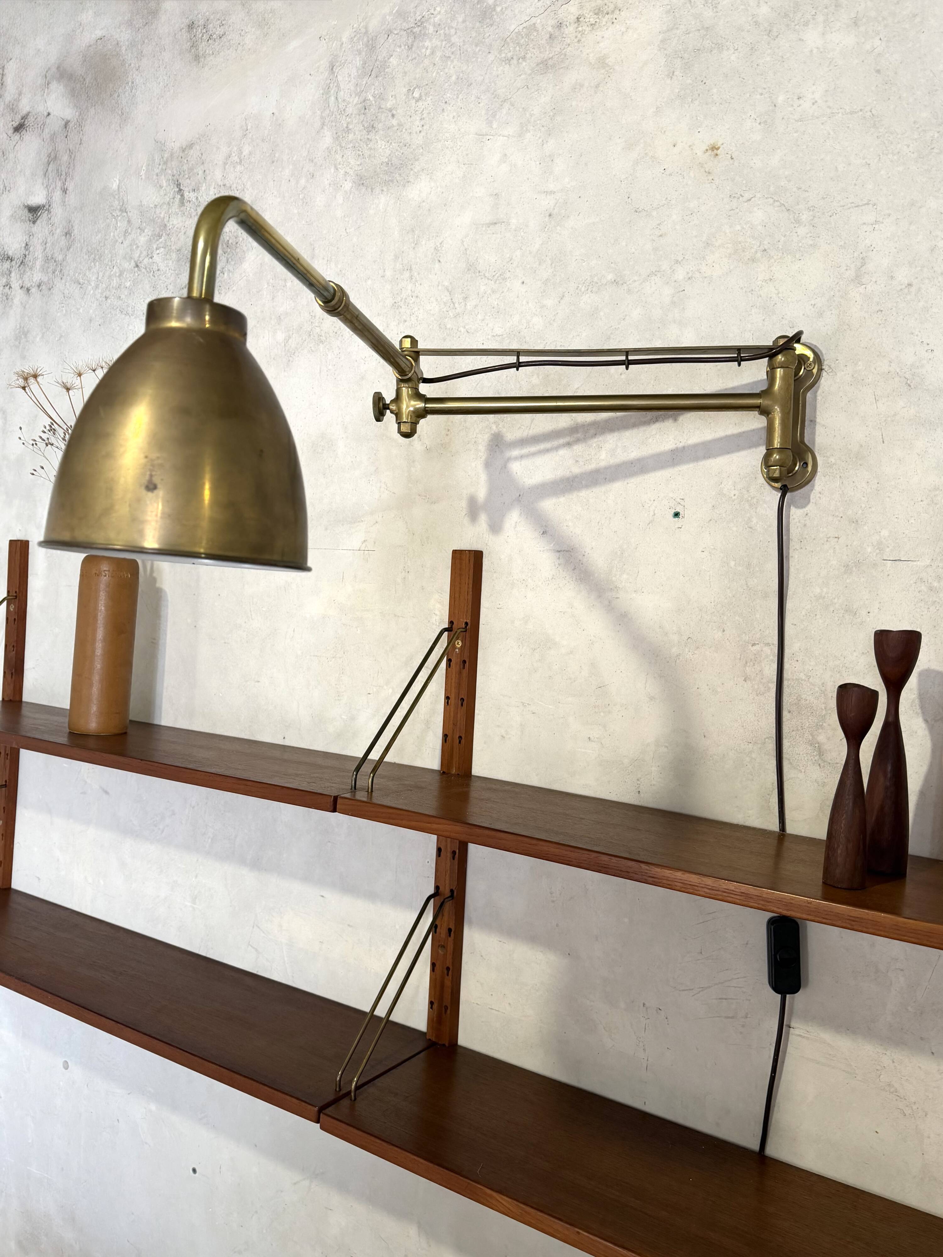 Vintage brass articulated wall lamp Scandinavian style