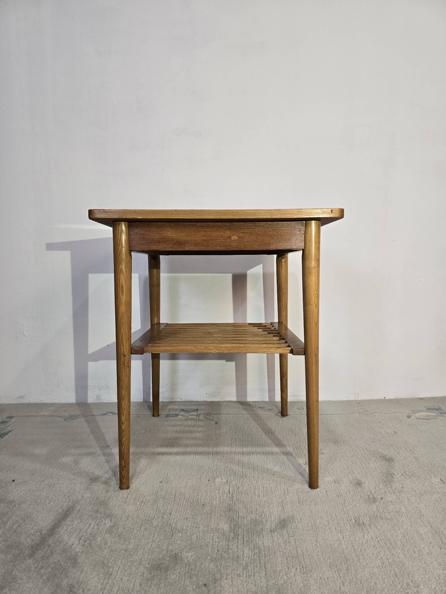 70s Hardwood Coffee Table with Slatted Shelf