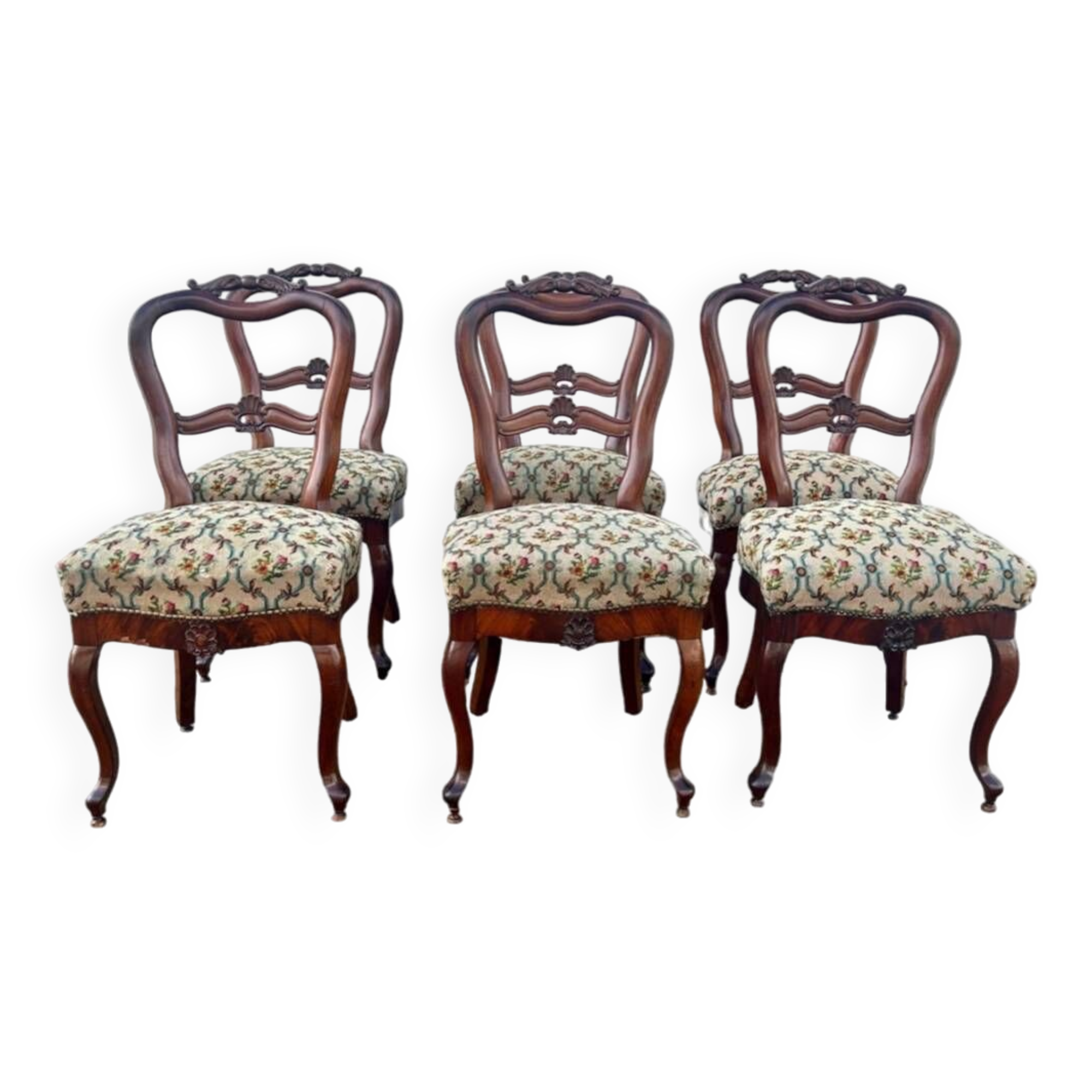 Six chaises de salle à manger anciennes en acajou