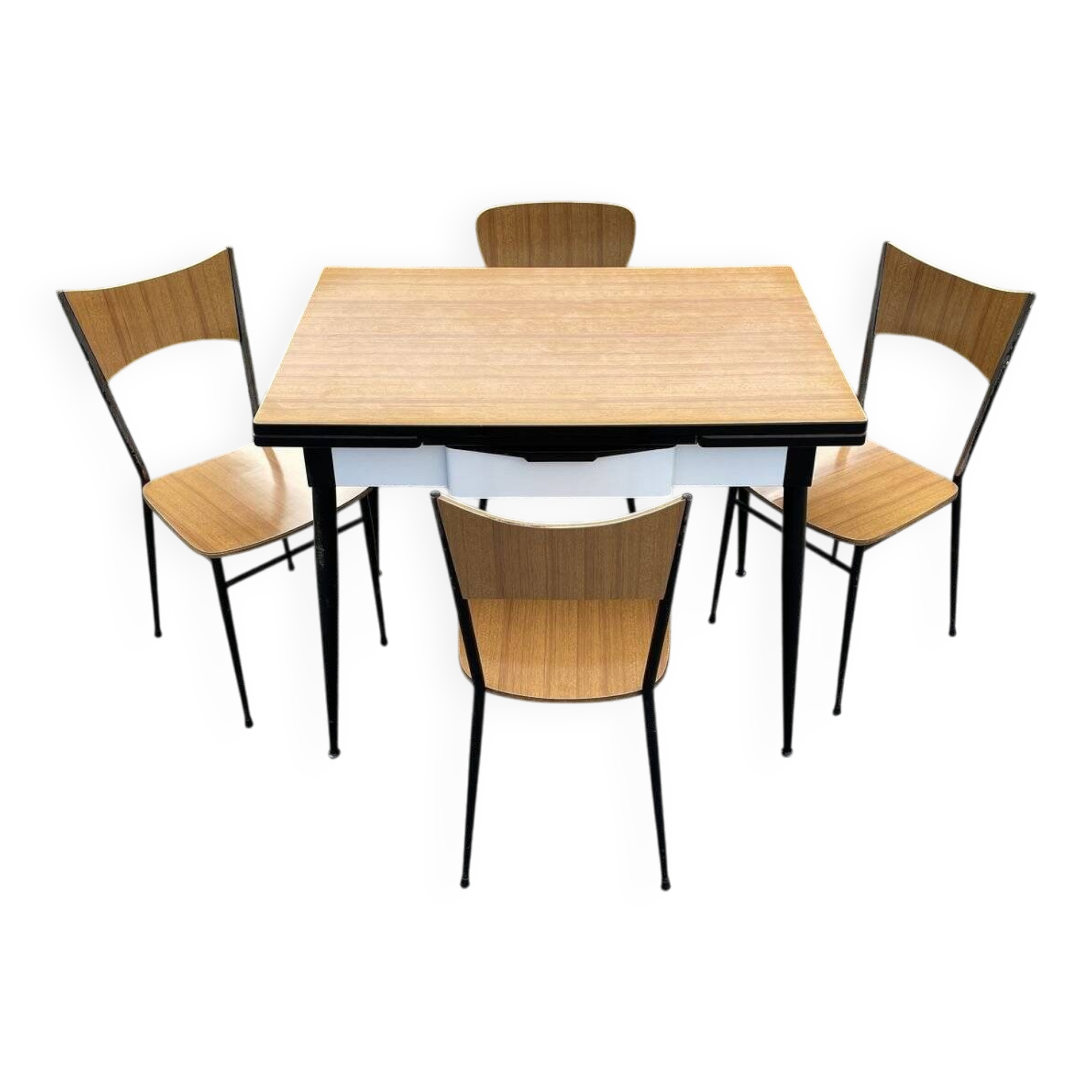 Italian dining table and 4 chairs by Salvarani, 1950s, set of 5.