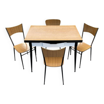 Italian dining table and 4 chairs by Salvarani, 1950s, set of 5.
