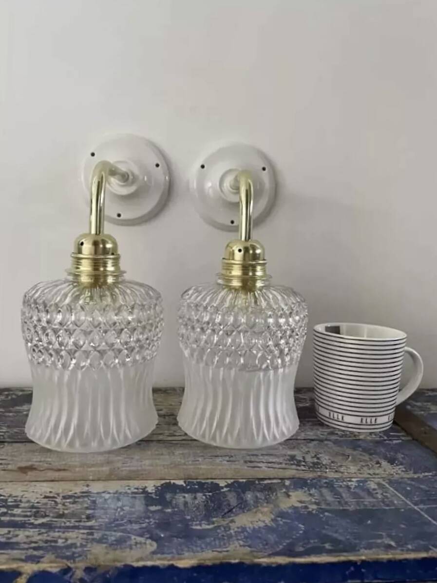 Pair of glass and ceramic wall lights