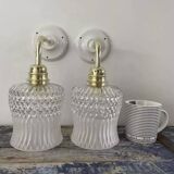 Pair of glass and ceramic wall lights