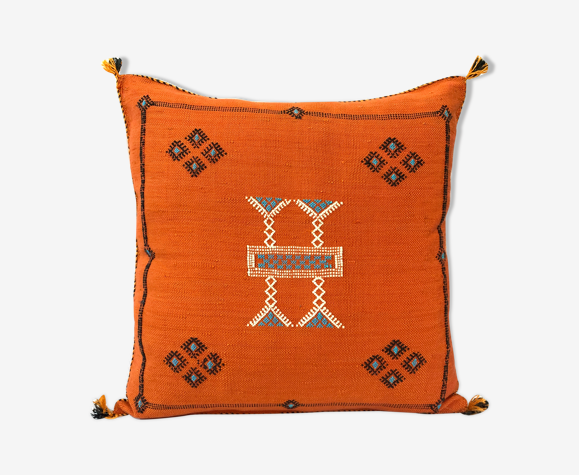 Oreiller en soie de cactus fait à la main coussin sabra marocain, housse sabra berbère - orange