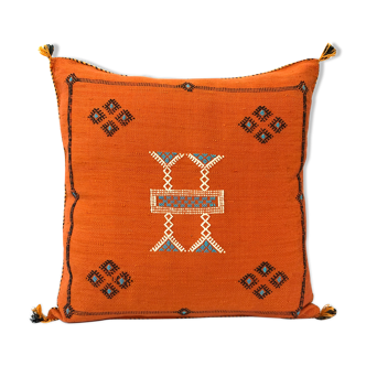 Oreiller en soie de cactus fait à la main coussin sabra marocain, housse sabra berbère - orange