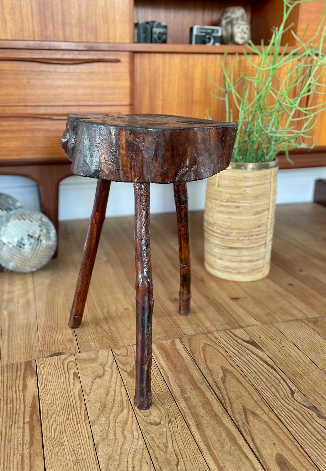 Rough wood tripod stool ethnic style