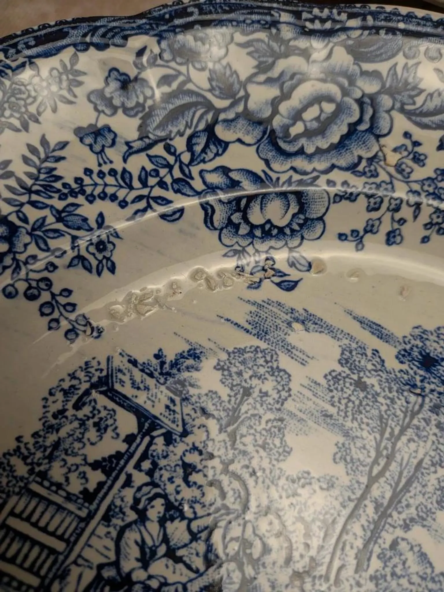 Set of 12 flat plates Terre de fer BP – Blue toile de Jouy pattern