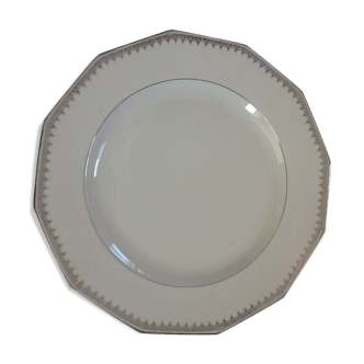 Octagonal Art deco white dish, Limoges