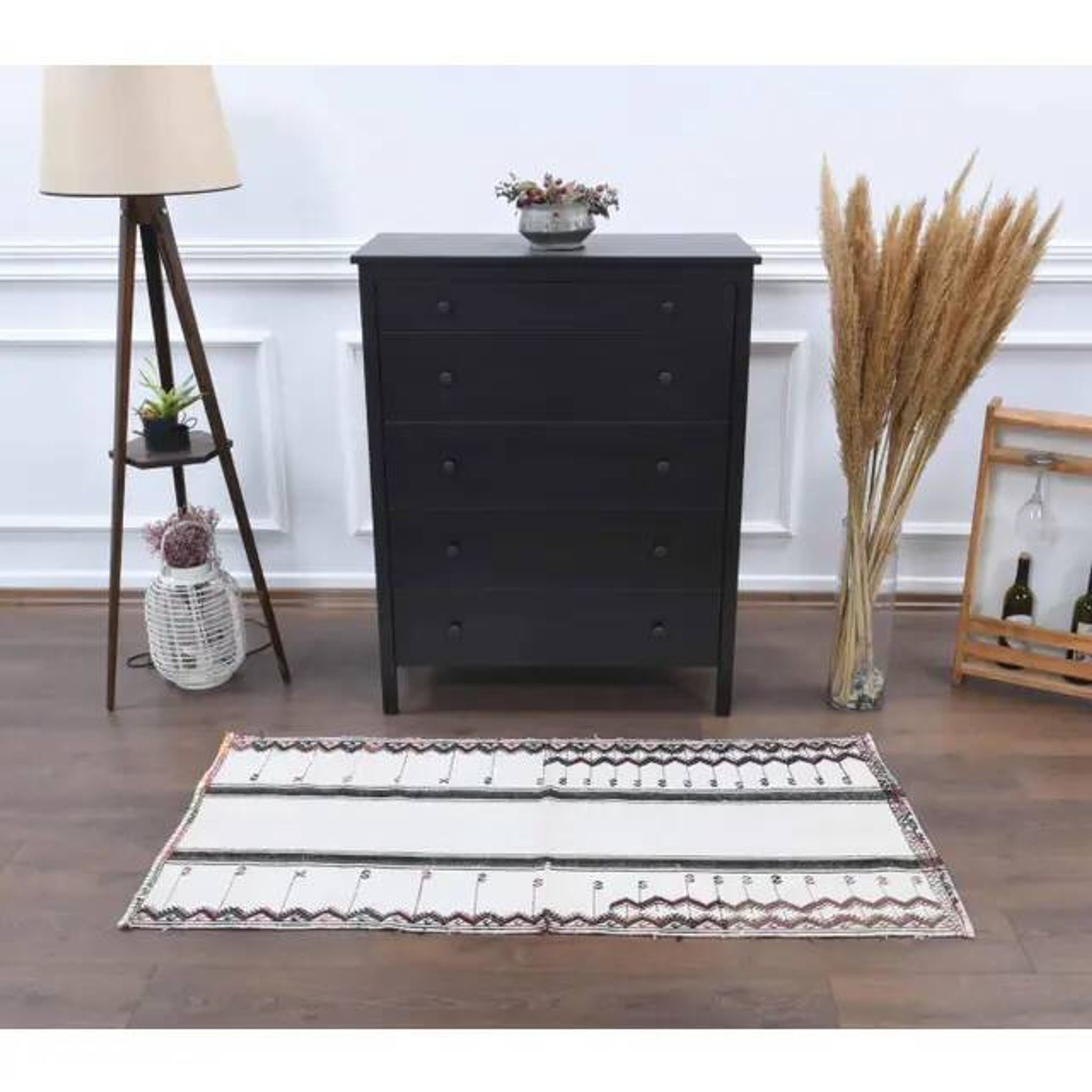 Vintage Turkish Hand-Knotted Wool Cotton White Kilim Runner Rug 71x157