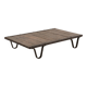 Industrial coffee table made of solid wood and old railway tracks.