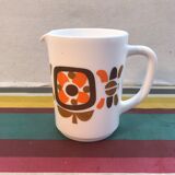 Old pitcher service - 5 mobil opaline white cups - vintage 70s drawing
