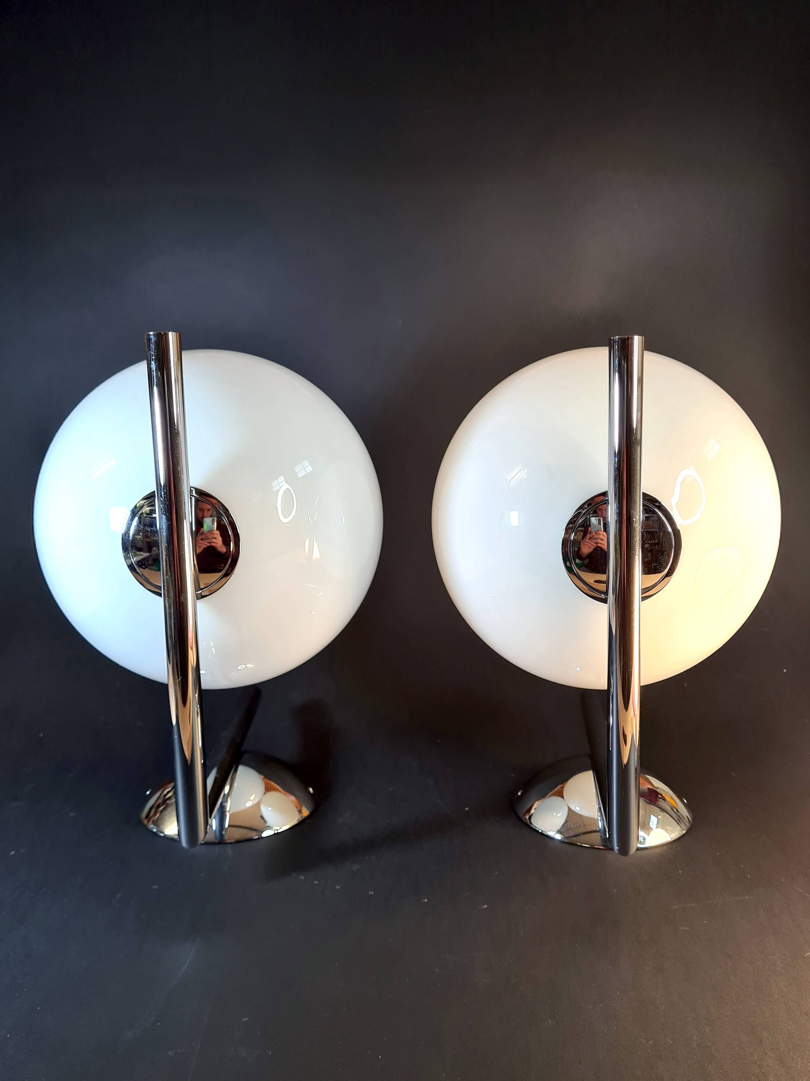 Pair of FLOS IC Lights C/W2 Wall Lights – Chrome & Globe Ø30 – Blown Glass