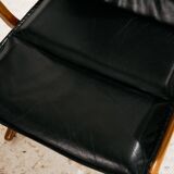 Fauteuil en hêtre avec revêtement en cuir
