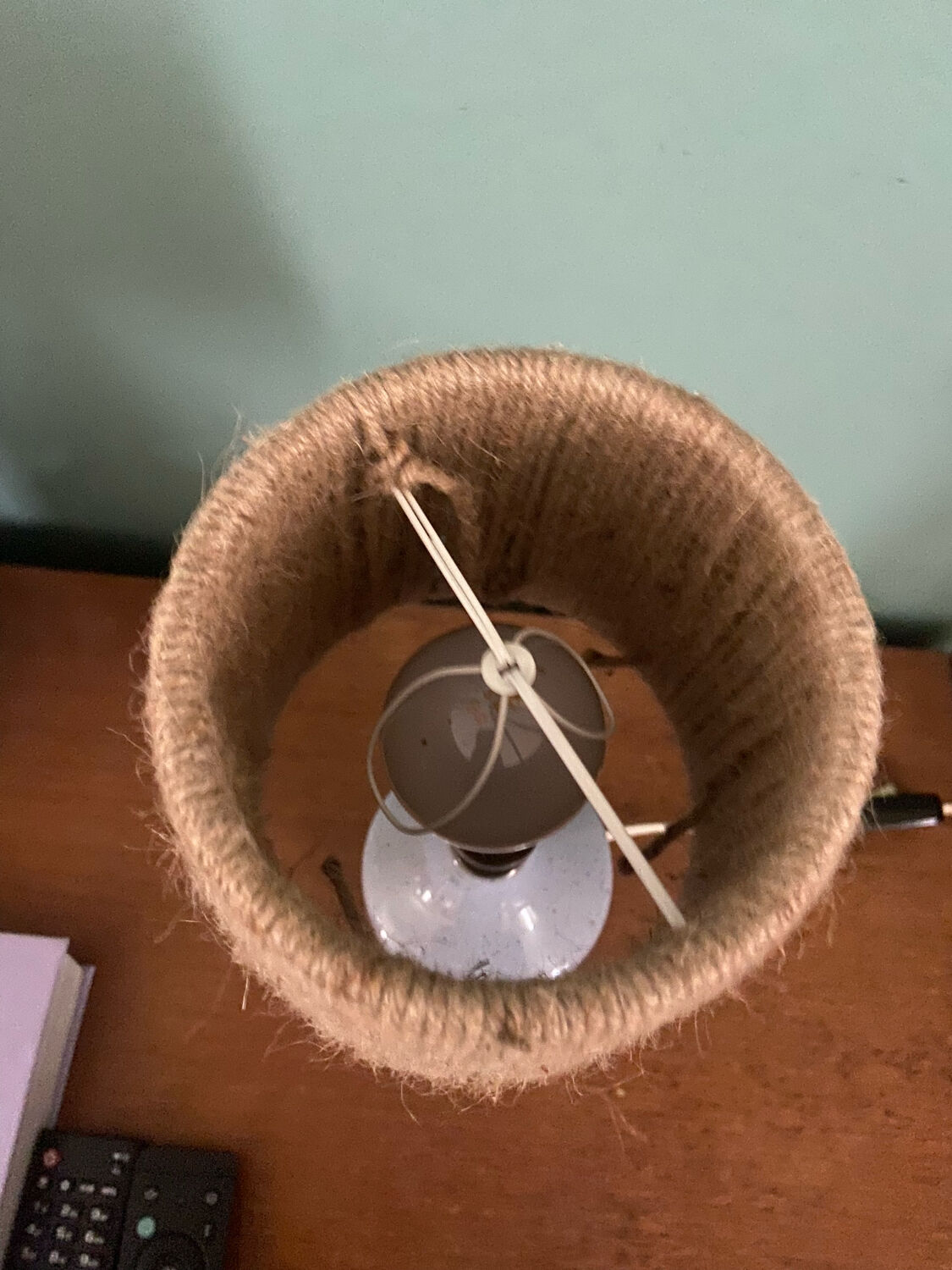 Ceramic lamp and vintage rope lampshade