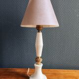 Vintage Table Lamp in White Marble and Brass