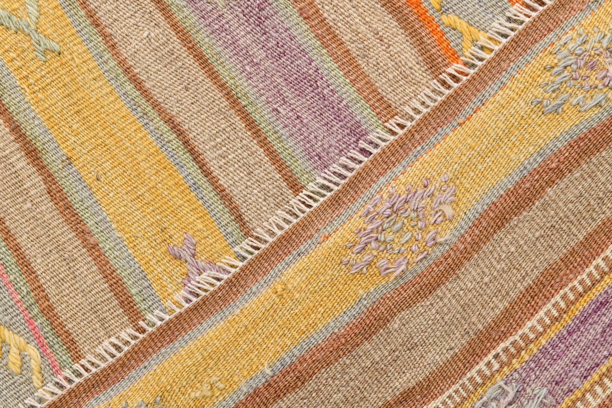 Warm Earth Tones Striped Turkish Kilim Rug, 135x168 Cm