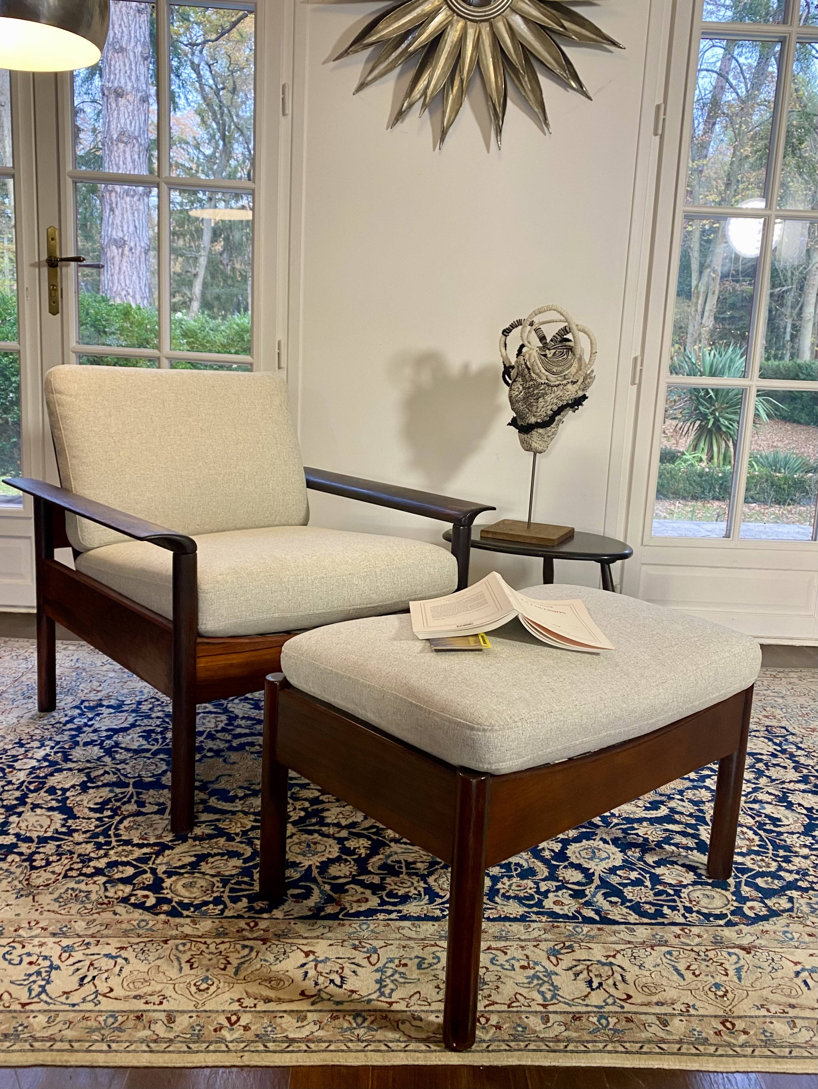 Fauteuil & Ottoman Hans Olsen – Vatne Møbler Danemark, 1960 Palissandre