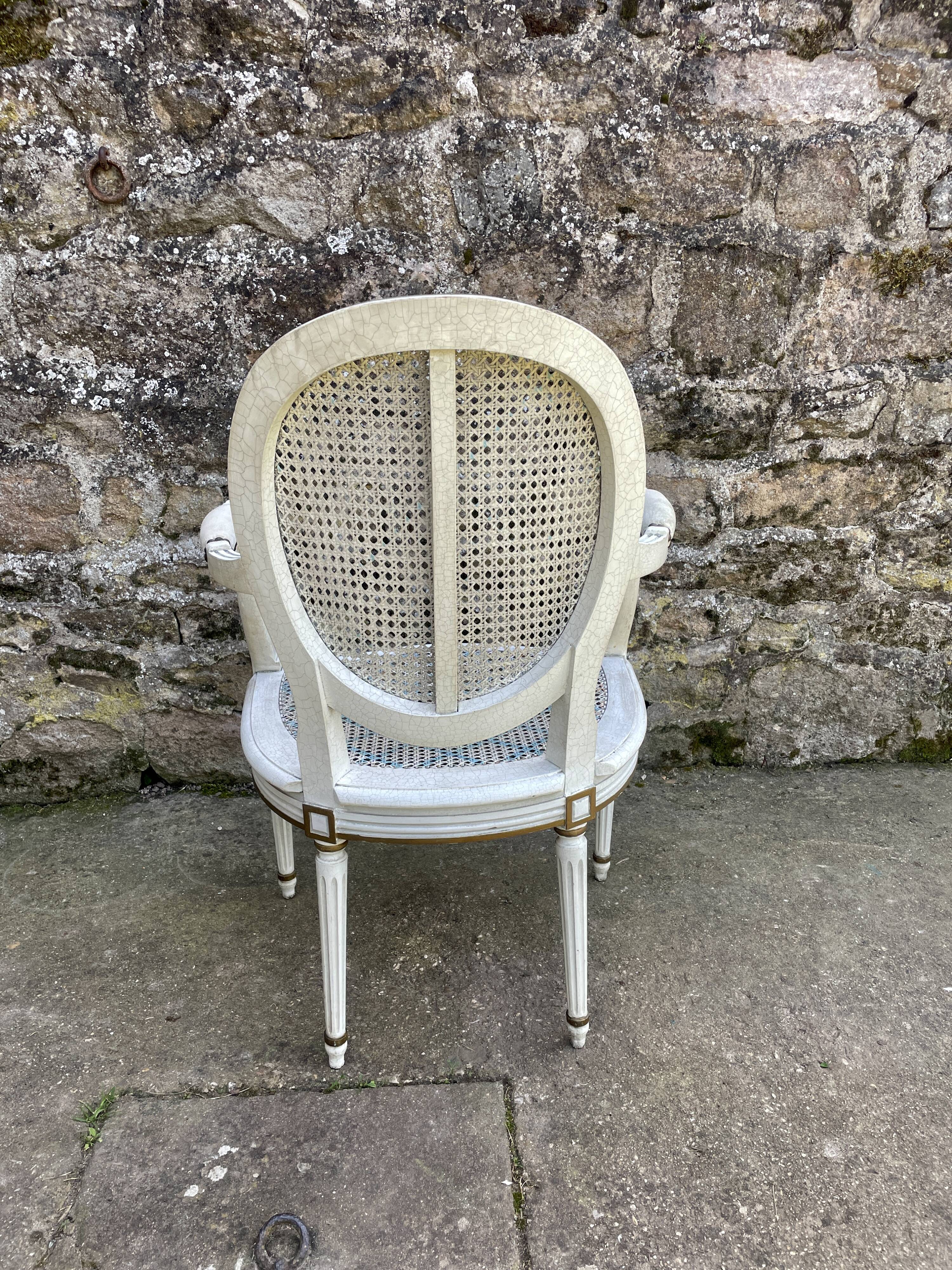 White and blue caned medallion armchair Louis XVI