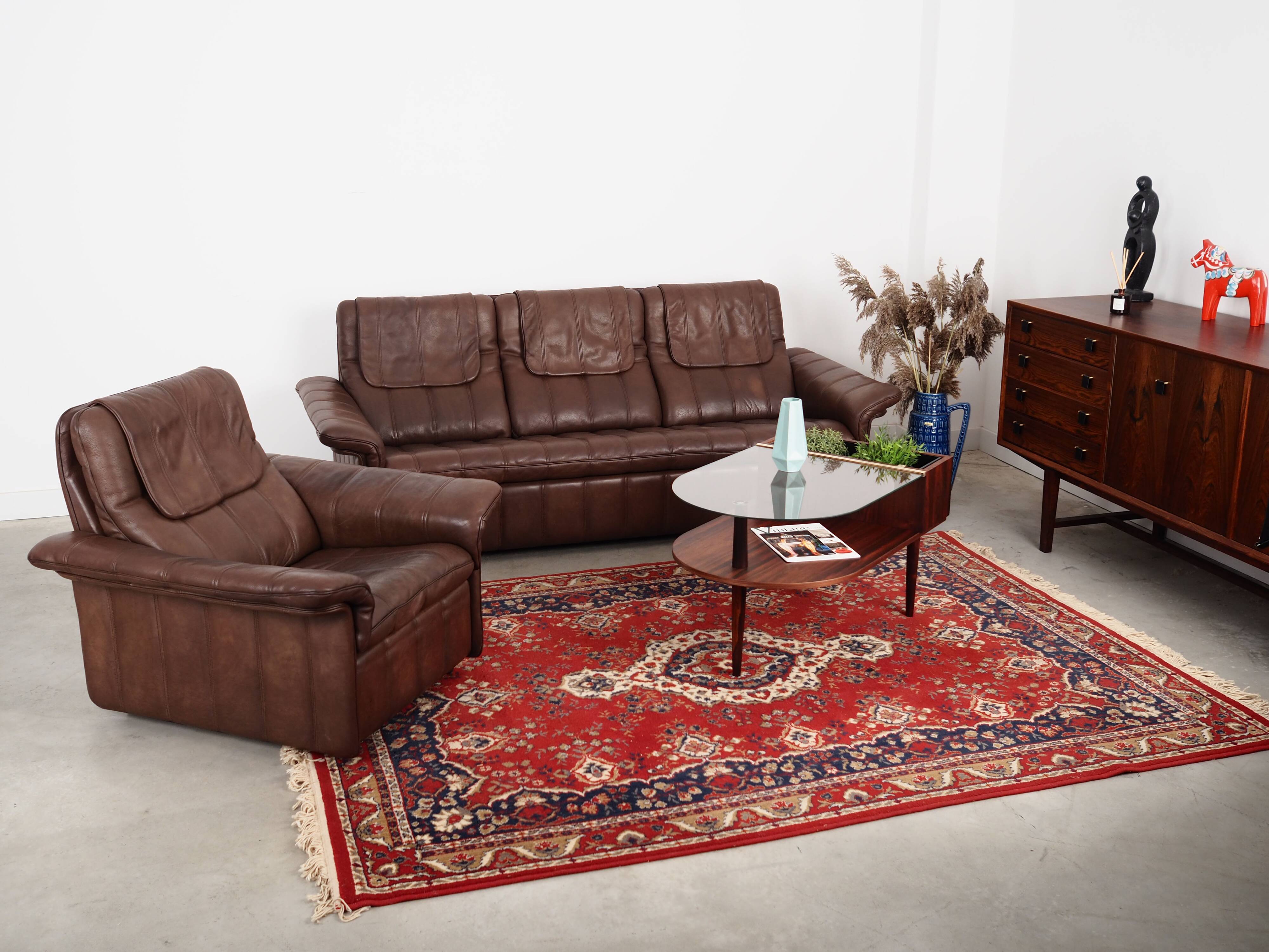 Brown leather sofa, Swiss design, 1970s