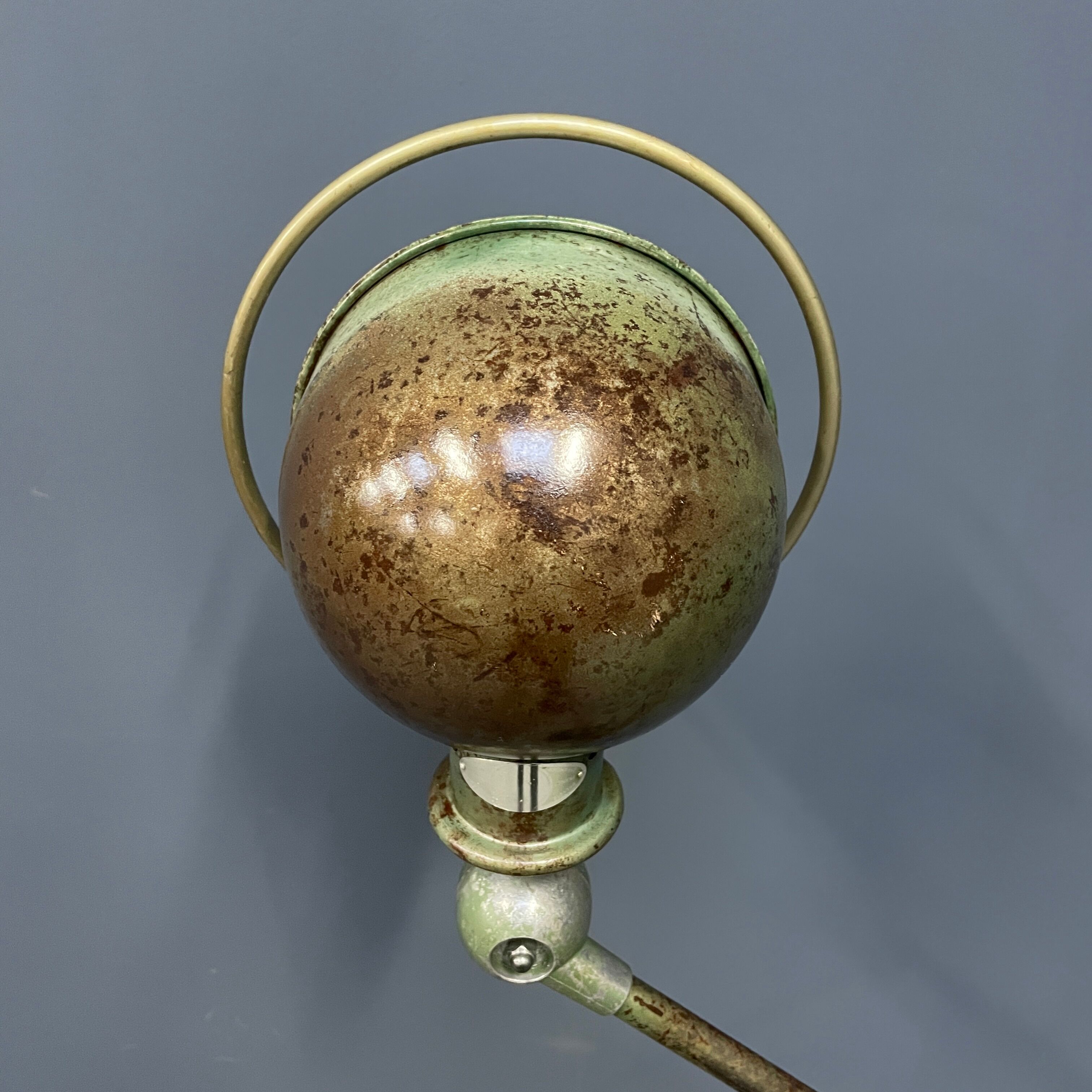 3 arm vespa green patina Jieldé lamp on cast iron base