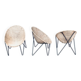 Mid-Century Modern Design Egg Basket Wicker Chairs, Italy, 1950s, Set of 3