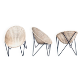 Mid-Century Modern Design Egg Basket Wicker Chairs, Italy, 1950s, Set of 3