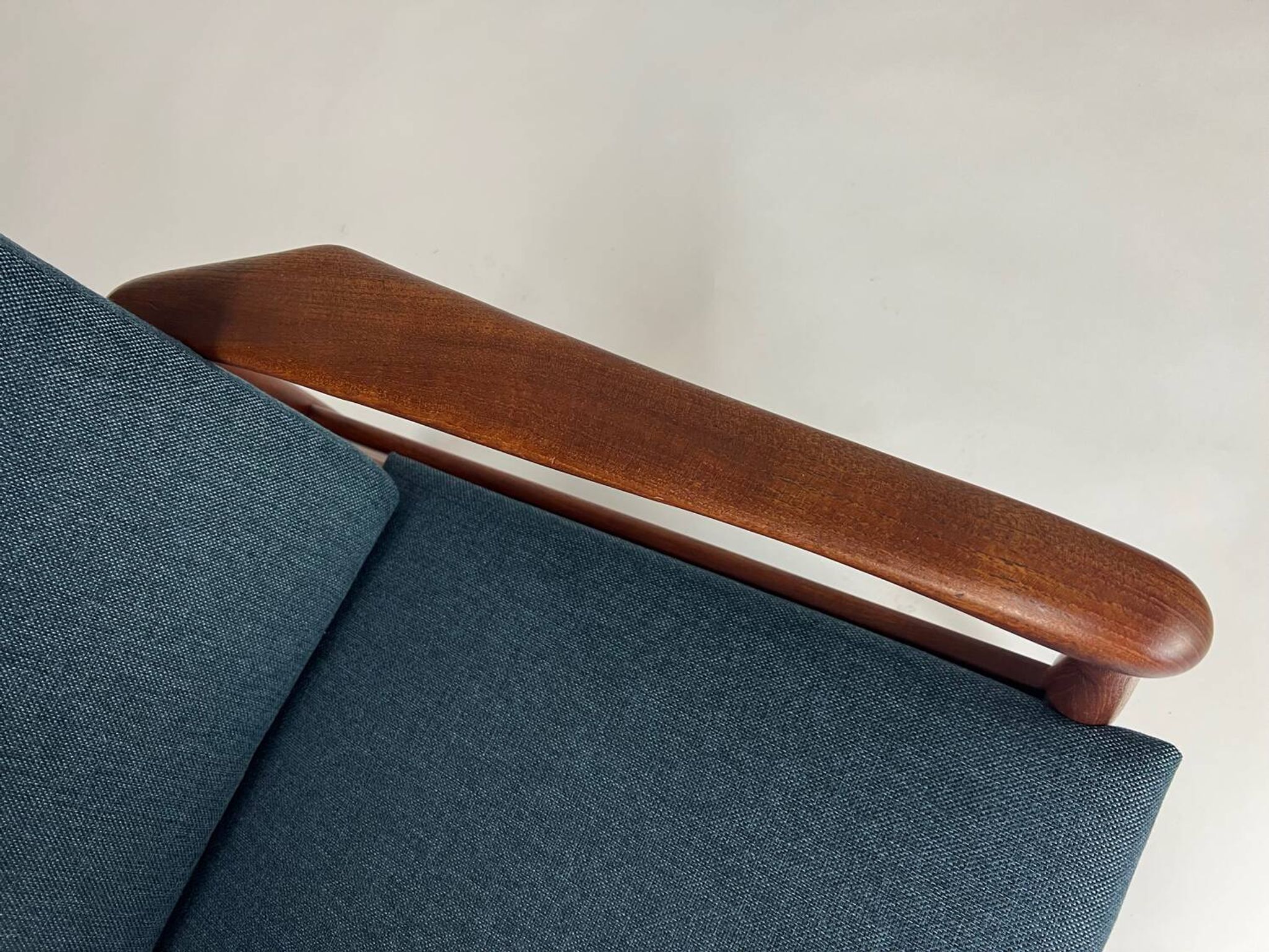 Mid-century teak armchair easy chair reupholstered 60s vintage