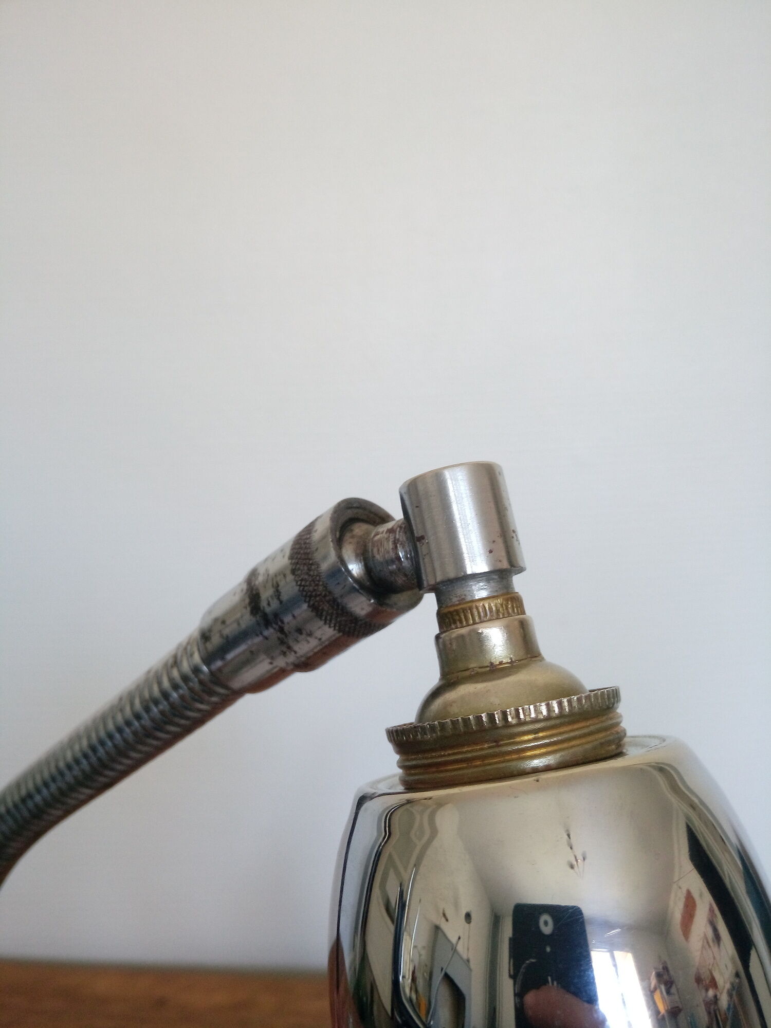 Old Elau workshop lamp / wall lamp (Joseph Laurent) in chromed metal, 1950s