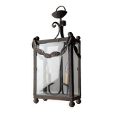 Wrought iron lantern with glass panels, leaf motifs