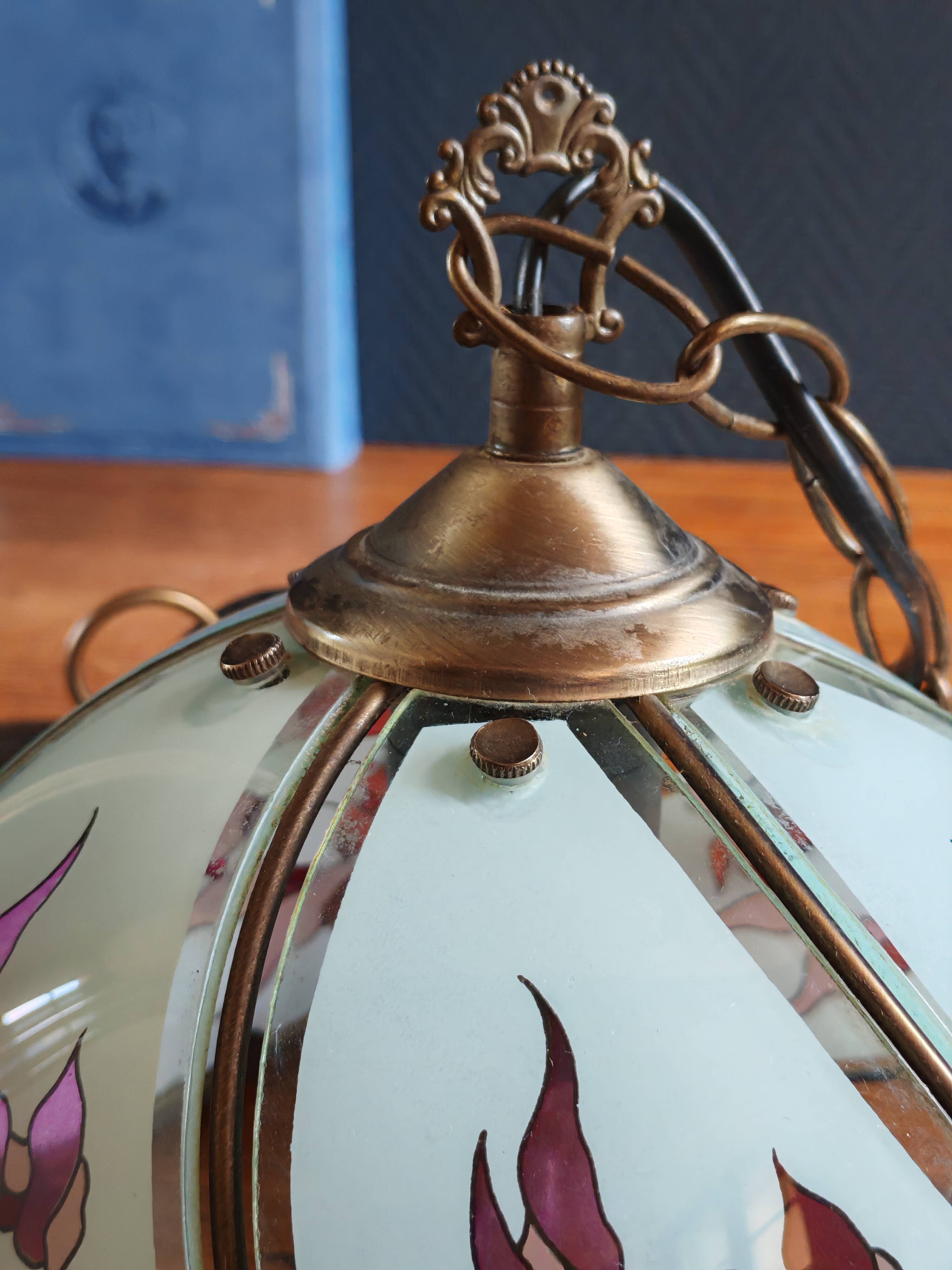 Vintage Tiffany Style Art Deco Pendant Chandelier