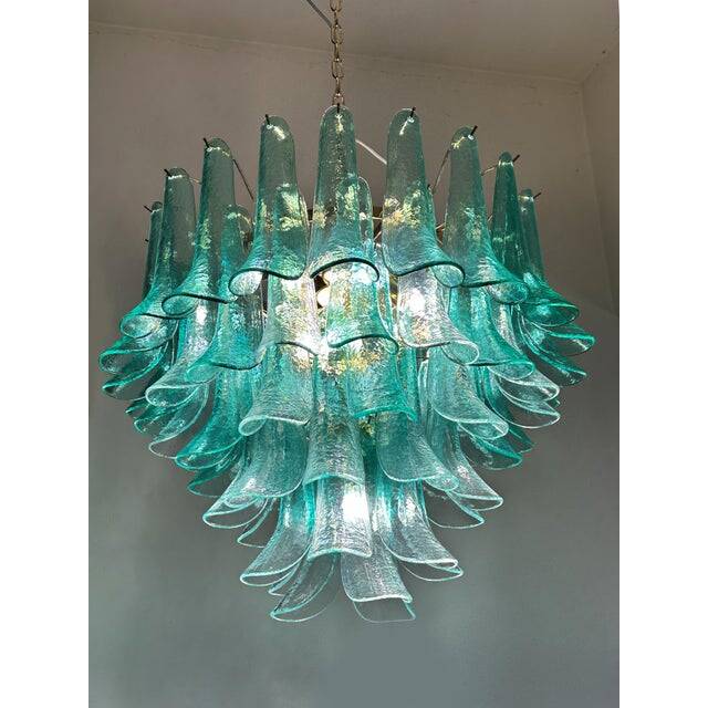 Mid-Century Modern Style Green-Wather “Sella” Petali Chandelier in Mazzega