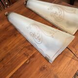 Large pair of art deco domed glass hotel lobby sconces